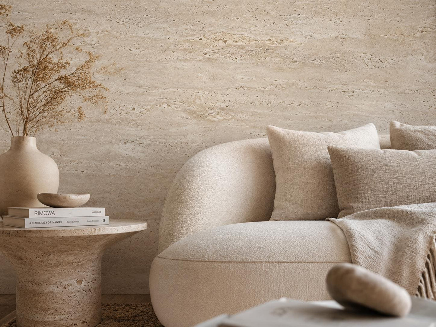 Travertine Stone Wallpaper: Cream Natural Wall Mural