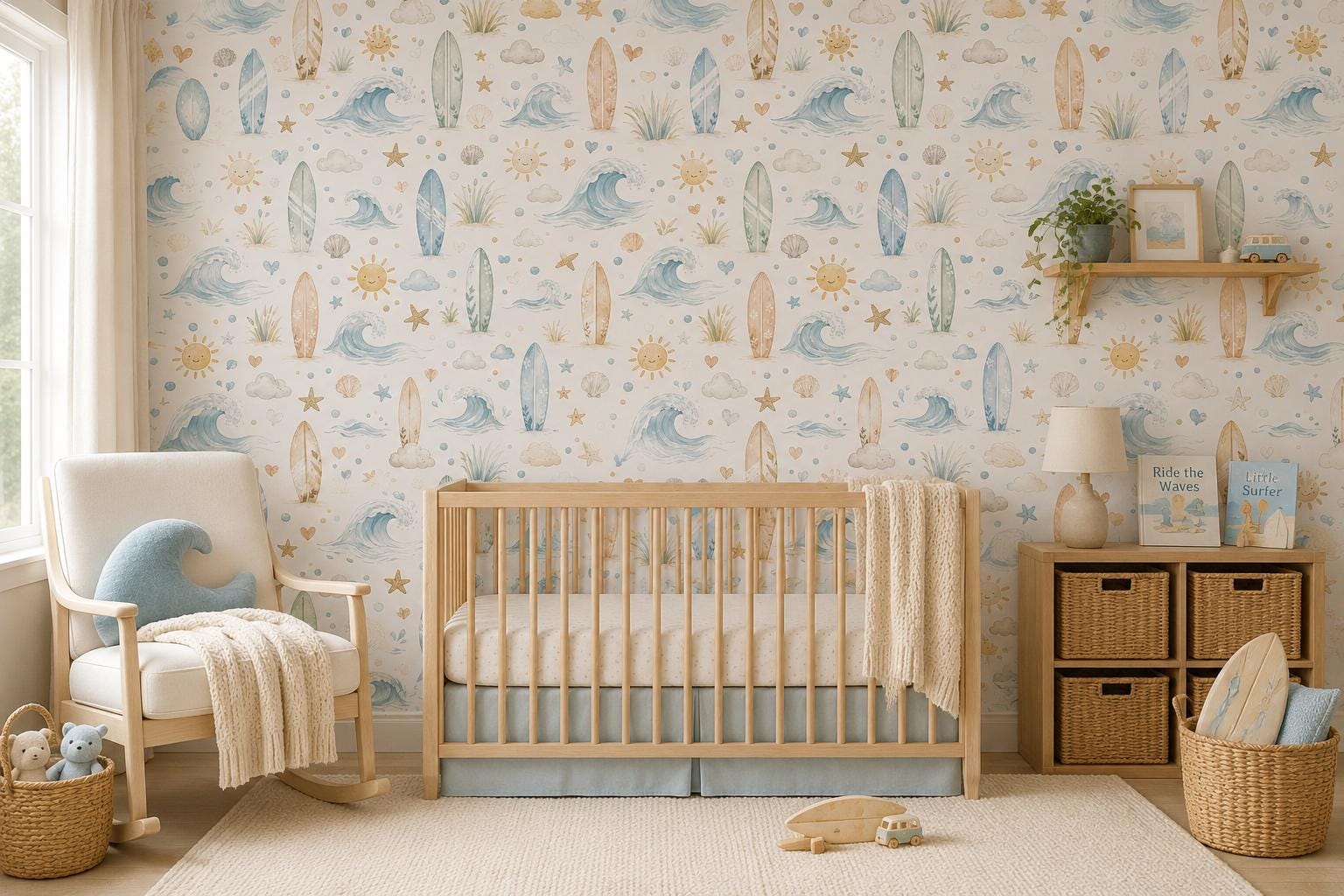 Surfboard Wallpaper: Coastal Sports Nursery Wall Mural