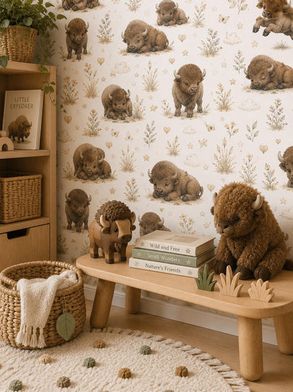 Bison Prairie Wallpaper: Western Animal Nursery Wall Mural