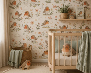 Robin Garden Wallpaper: Spring Bird Nursery Wall Mural