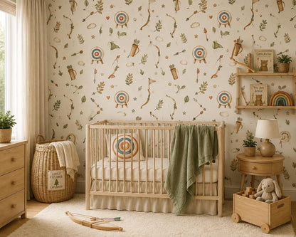 Archery Target Wallpaper: Woodland Sports Nursery Mural