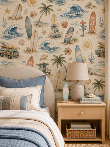 Surf Club Wallpaper: Coastal Kids Sports Wall Mural
