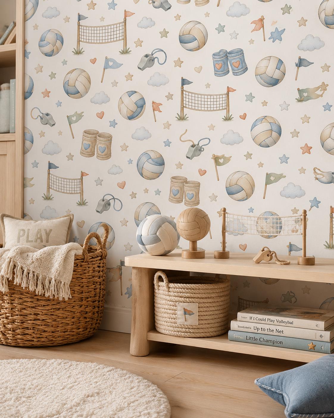 Custom Volleyball Net Nursery Wallpaper: Sports Theme Peel and Stick Mural
