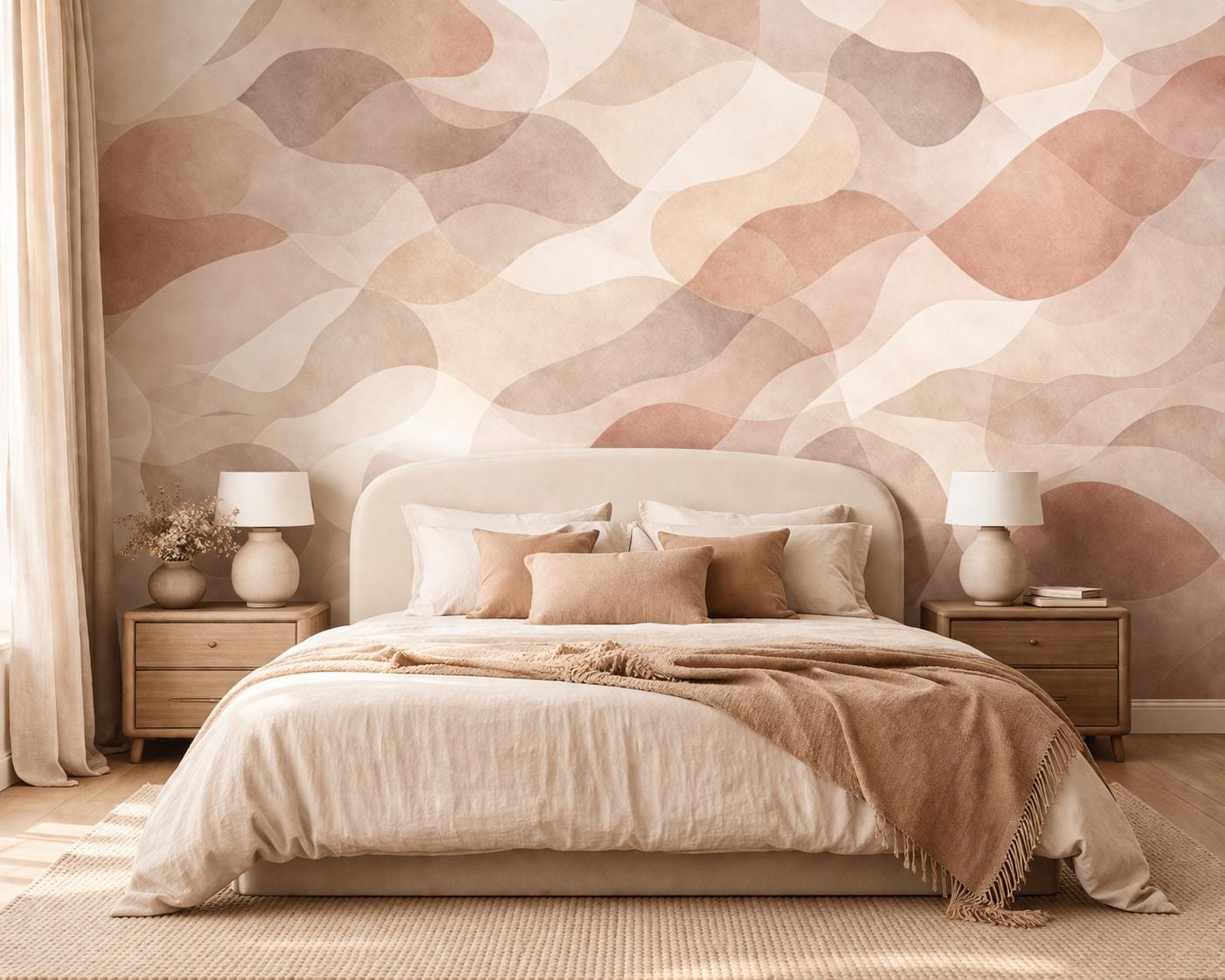 Beige Abstract Wallpaper Peel and Stick Neutral Organic Shape Wall Mural Modern Minimal Decor