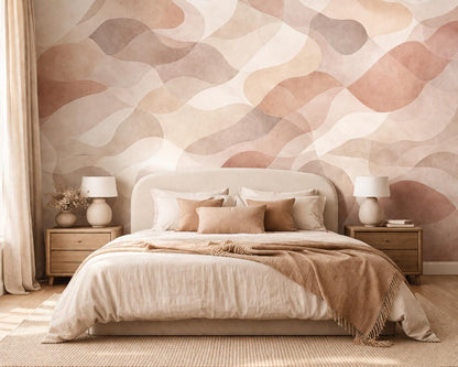 Beige Abstract Wallpaper Peel and Stick Neutral Organic Shape Wall Mural Modern Minimal Decor