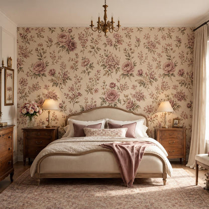 Mauve Beige Floral Wallpaper: Romantic Botanical Wall Mural