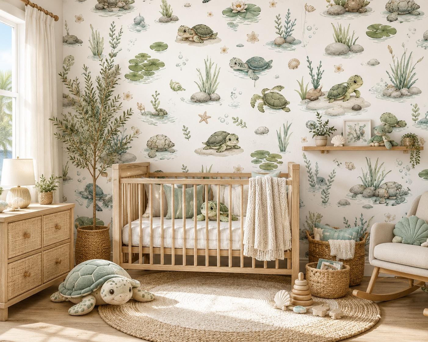 Turtle Wallpaper: Coastal Nursery Wall Mural
