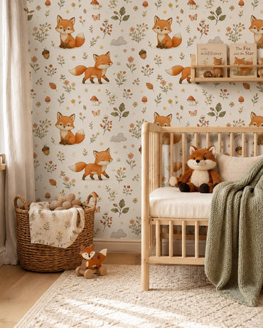 Fox Wallpaper: Floral Woodland Nursery Mural