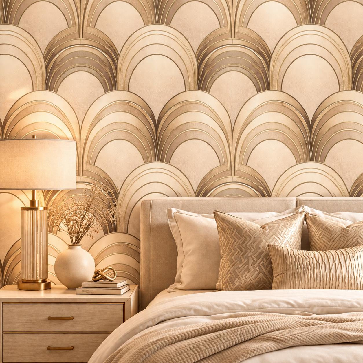 Gold Art Deco Arch Wallpaper: Elegant Luxury Wall Mural