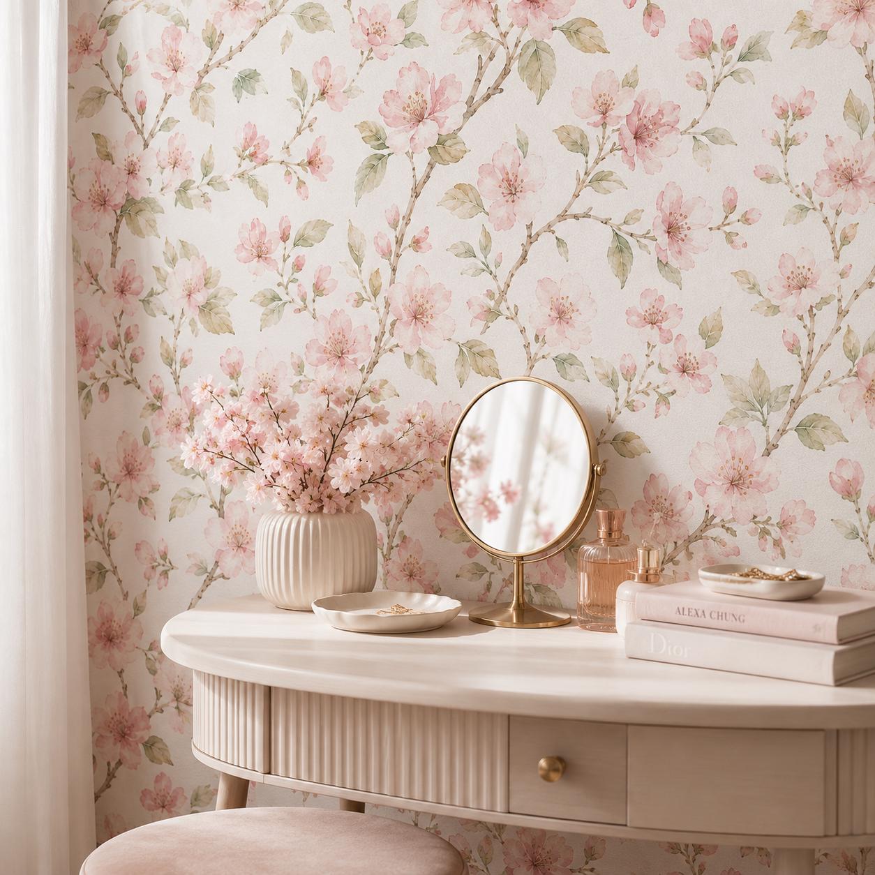 Cherry Blossom Wallpaper: White Pink Floral Wall Mural