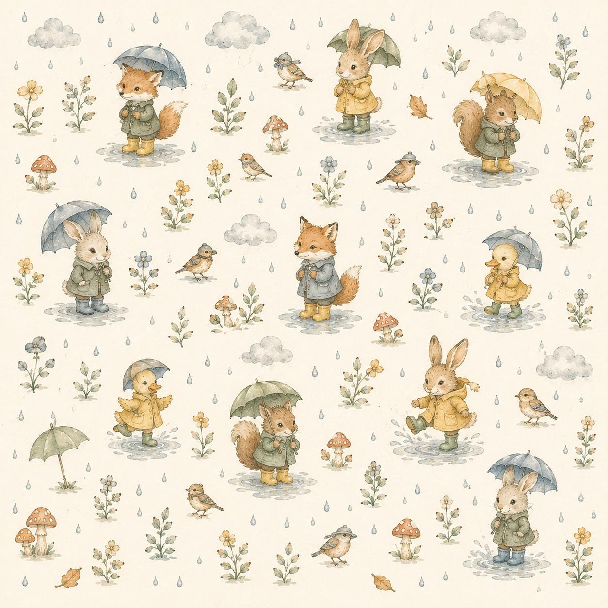 Rainy Day Woodland Wallpaper: Cozy Nursery Wall Mural