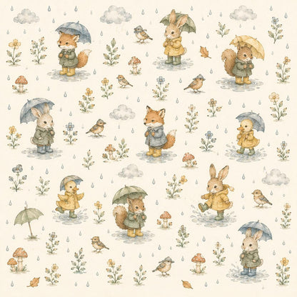 Rainy Day Woodland Wallpaper: Cozy Nursery Wall Mural