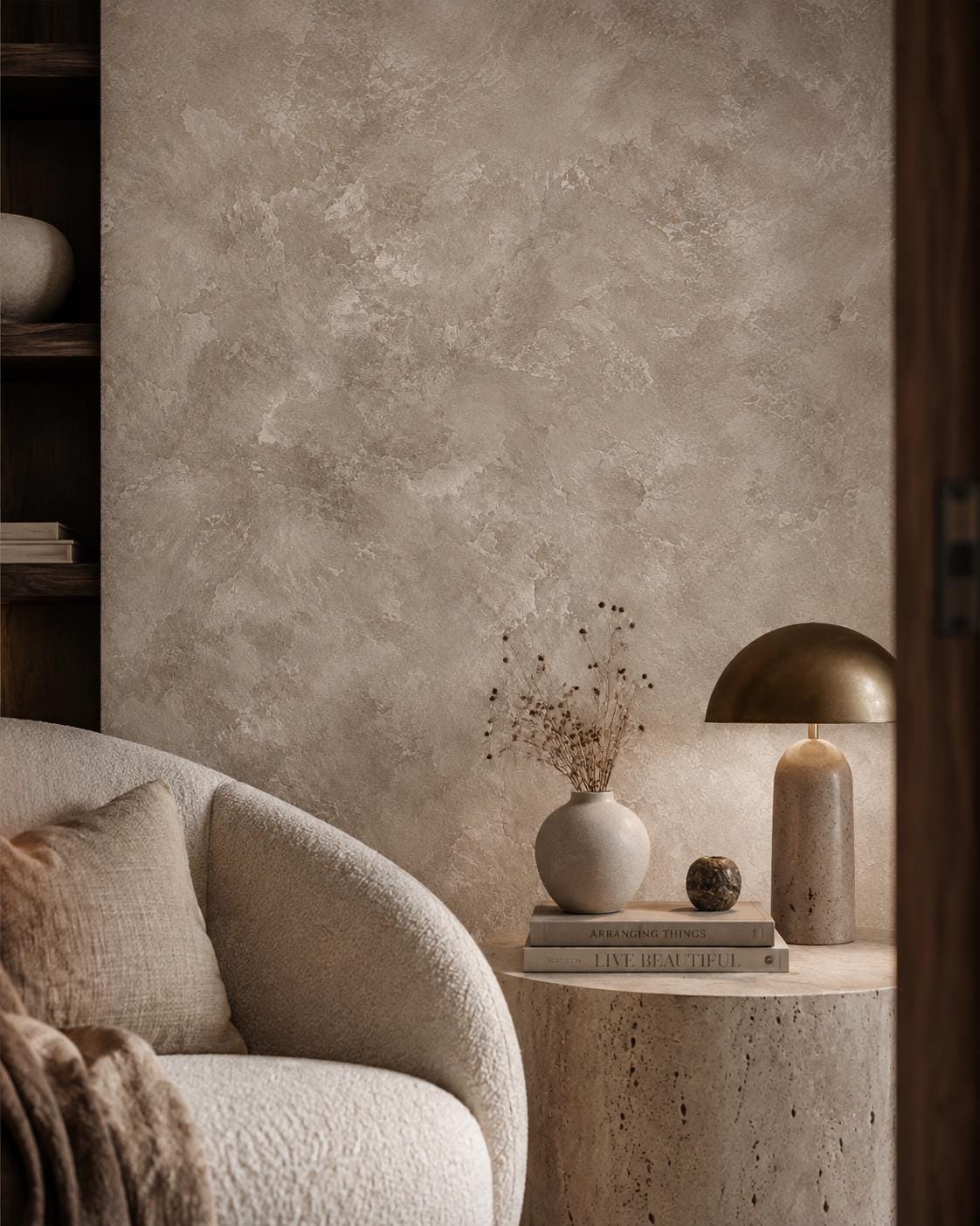Warm Mink Plaster Wallpaper: Soft Taupe Textured Wall Mural