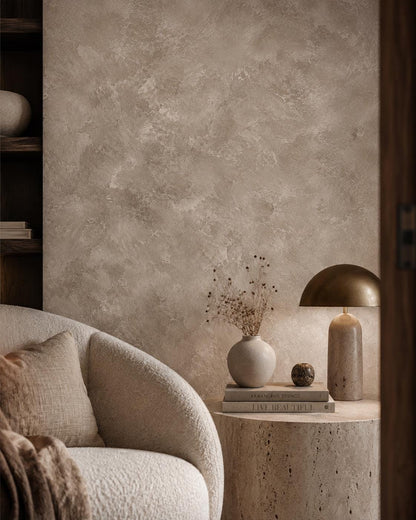 Warm Mink Plaster Wallpaper: Soft Taupe Textured Wall Mural