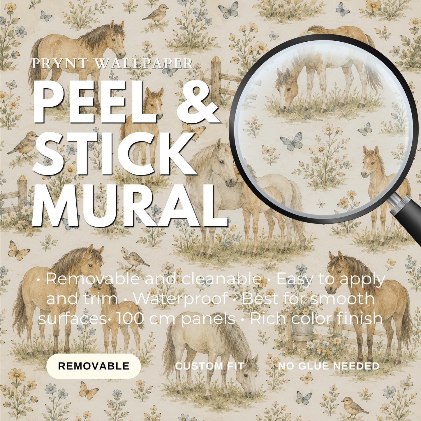 Vintage Horse Meadow Wallpaper: Countryside Nursery Wall Mural
