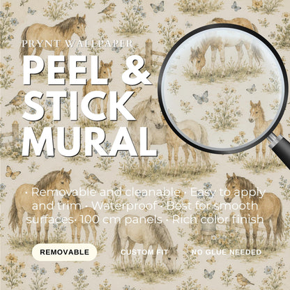 Vintage Horse Meadow Wallpaper: Countryside Nursery Wall Mural
