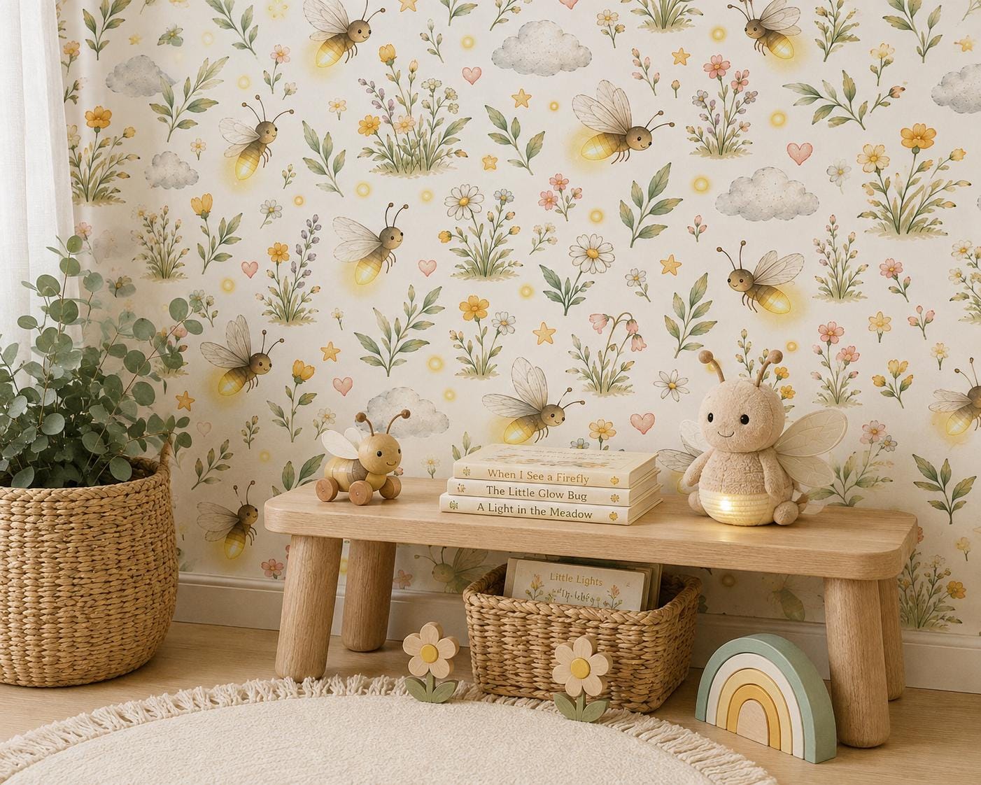 Firefly Meadow Wallpaper: Soft Nature Nursery Mural
