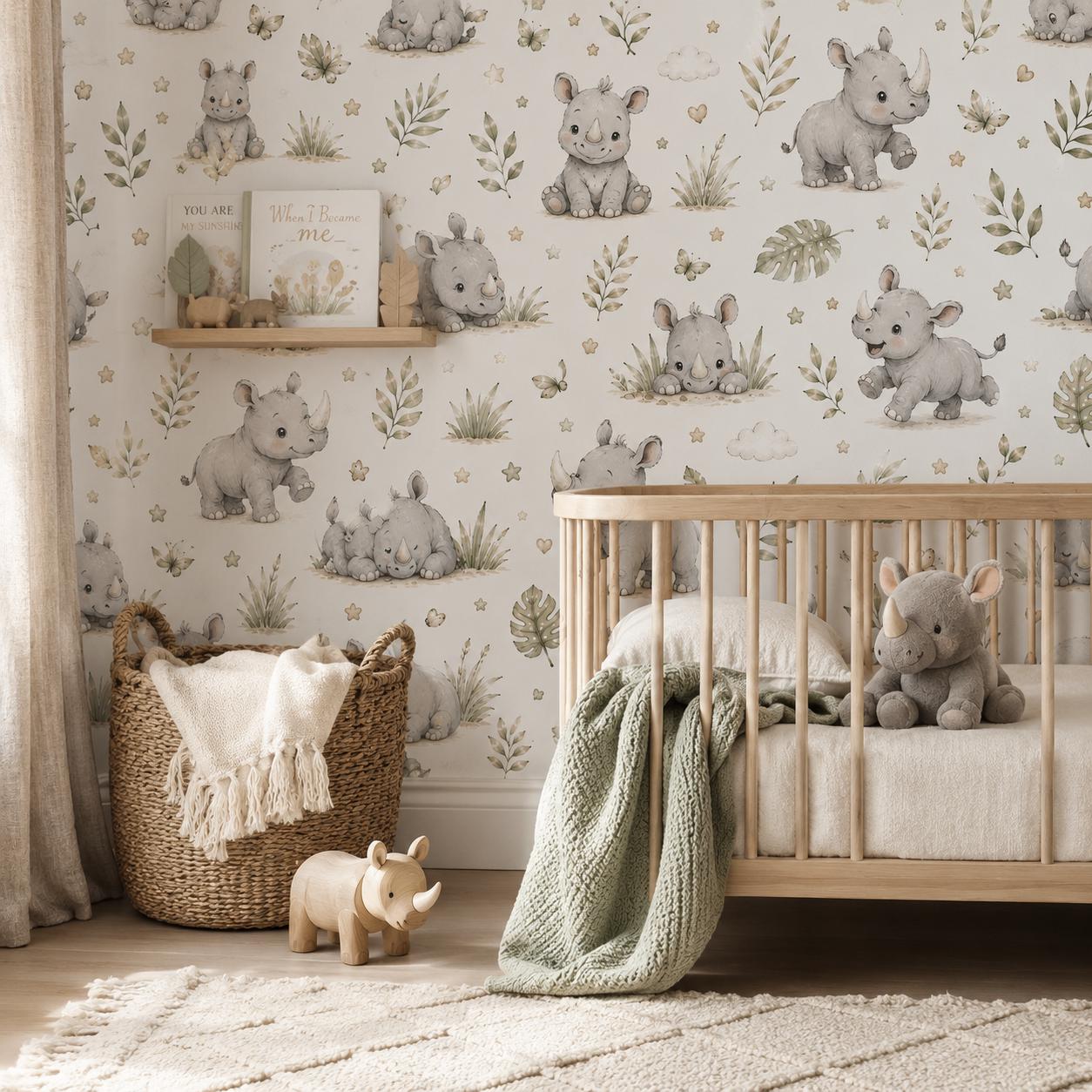 Rhino Savanna Wallpaper: Safari Animal Nursery Mural