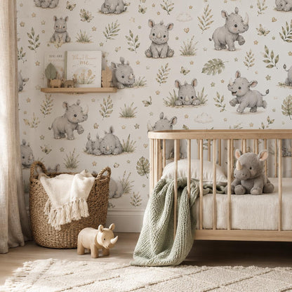 Rhino Savanna Wallpaper: Safari Animal Nursery Mural