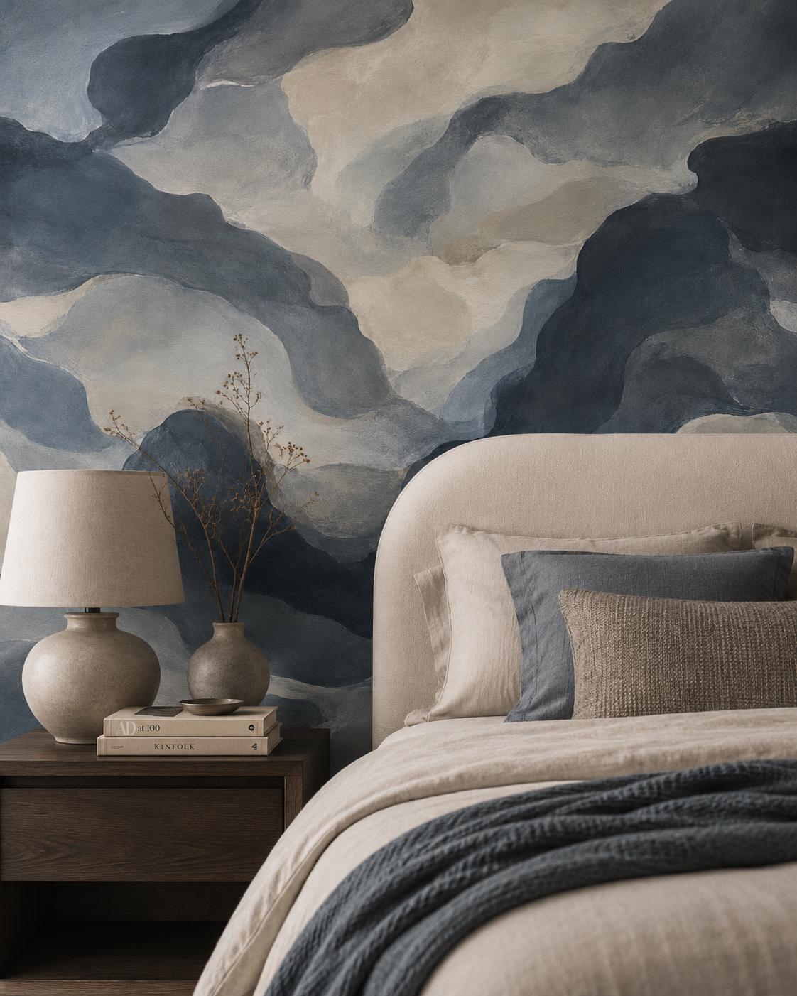 Storm Slate Abstract Wallpaper: Moody Grey Blue Wall Mural
