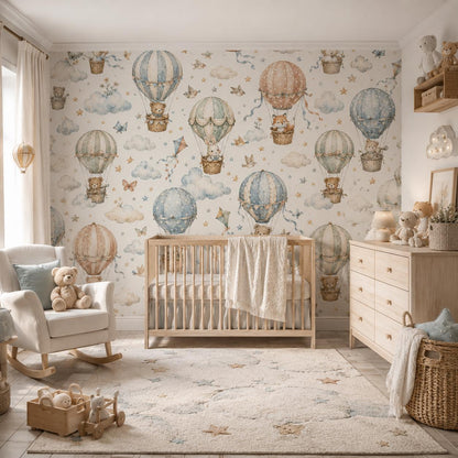 Vintage Balloon Animal Wallpaper: White Nursery Wall Mural