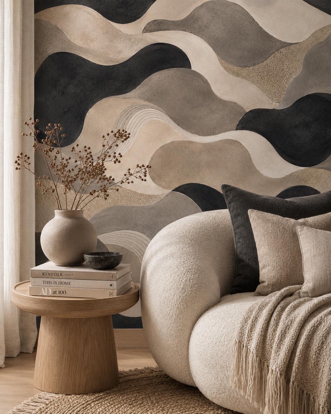 Black Sand Abstract Wallpaper: Modern Neutral Wall Mural