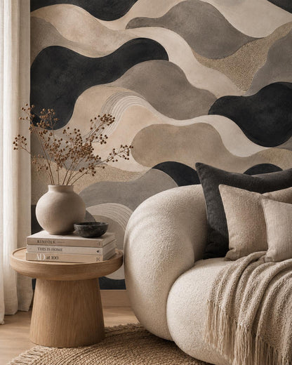 Black Sand Abstract Wallpaper: Modern Neutral Wall Mural