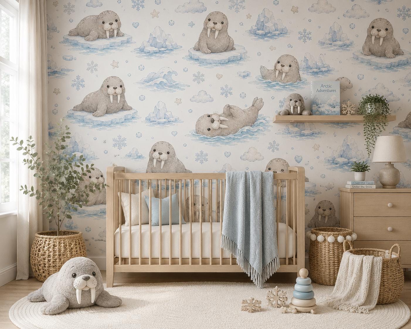 Walrus Arctic Wallpaper: Winter Animal Nursery Wall Mural