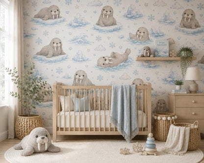 Walrus Arctic Wallpaper: Winter Animal Nursery Wall Mural