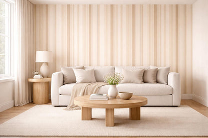 Beige Neutral Striped Wallpaper Peel and Stick Vertical Stripe Mural Minimal Modern Wall Decor