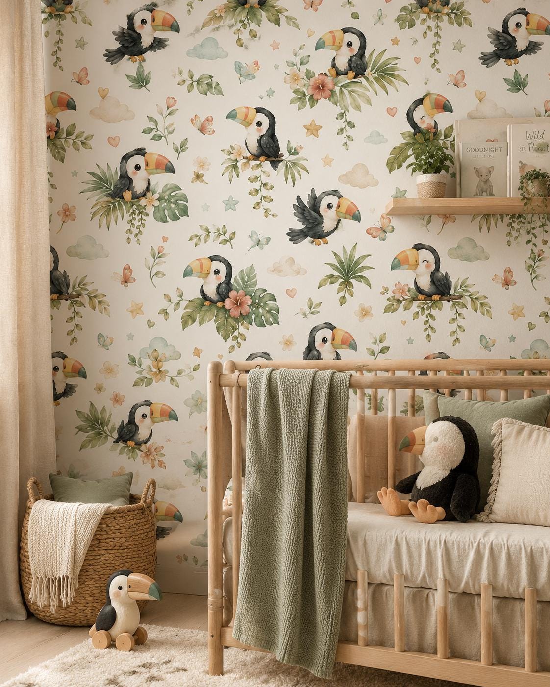 Toucan Tropical Wallpaper: Jungle Bird Nursery Wall Mural