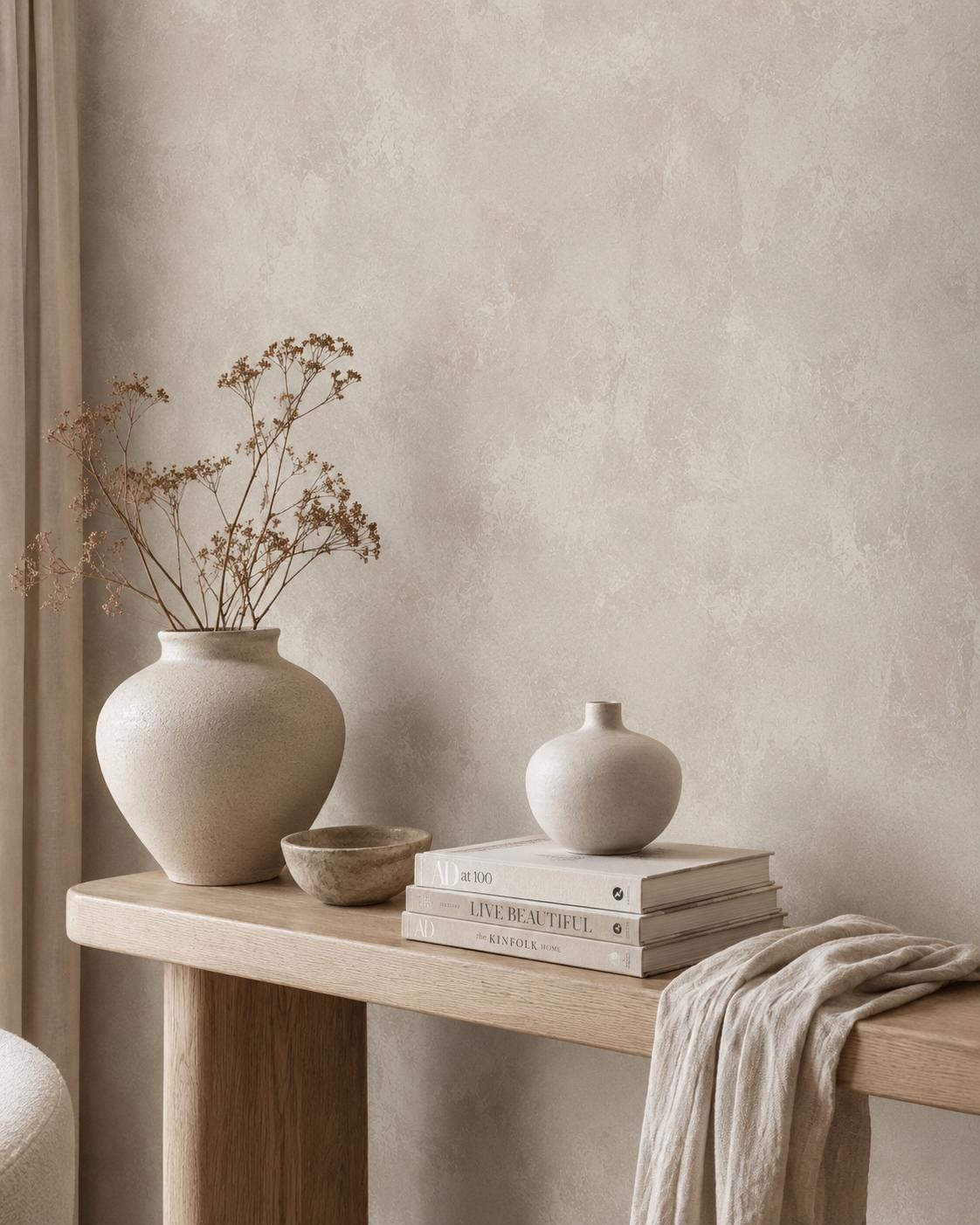 Light Greige Limewash Wallpaper: Neutral Plaster Wall Mural