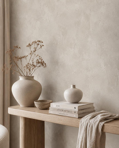 Light Greige Limewash Wallpaper: Neutral Plaster Wall Mural