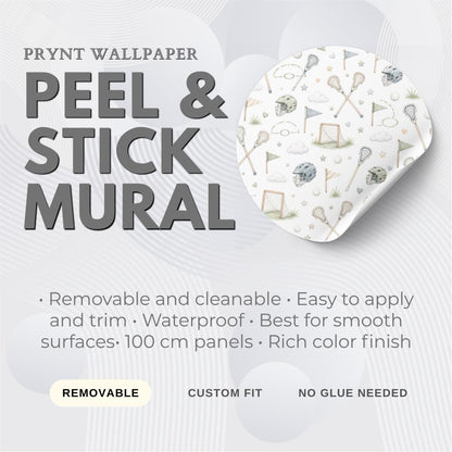 Lacrosse Stick Wallpaper: Preppy Sports Nursery Mural