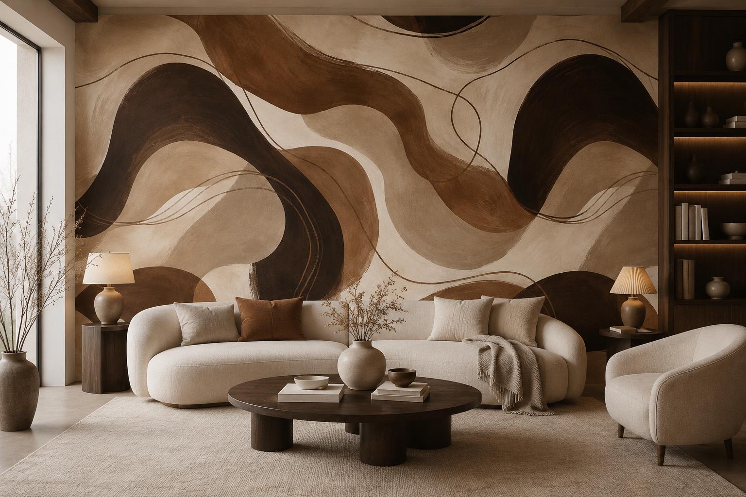 Cocoa Cream Abstract Wallpaper: Rich Brown Wall Mural