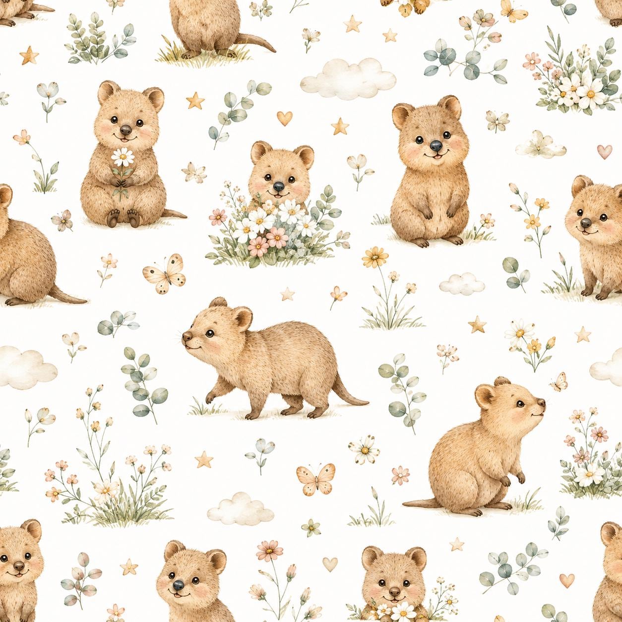 Custom Quokka Meadow Nursery Wallpaper: Australian Animal Mural (Peel and Stick)