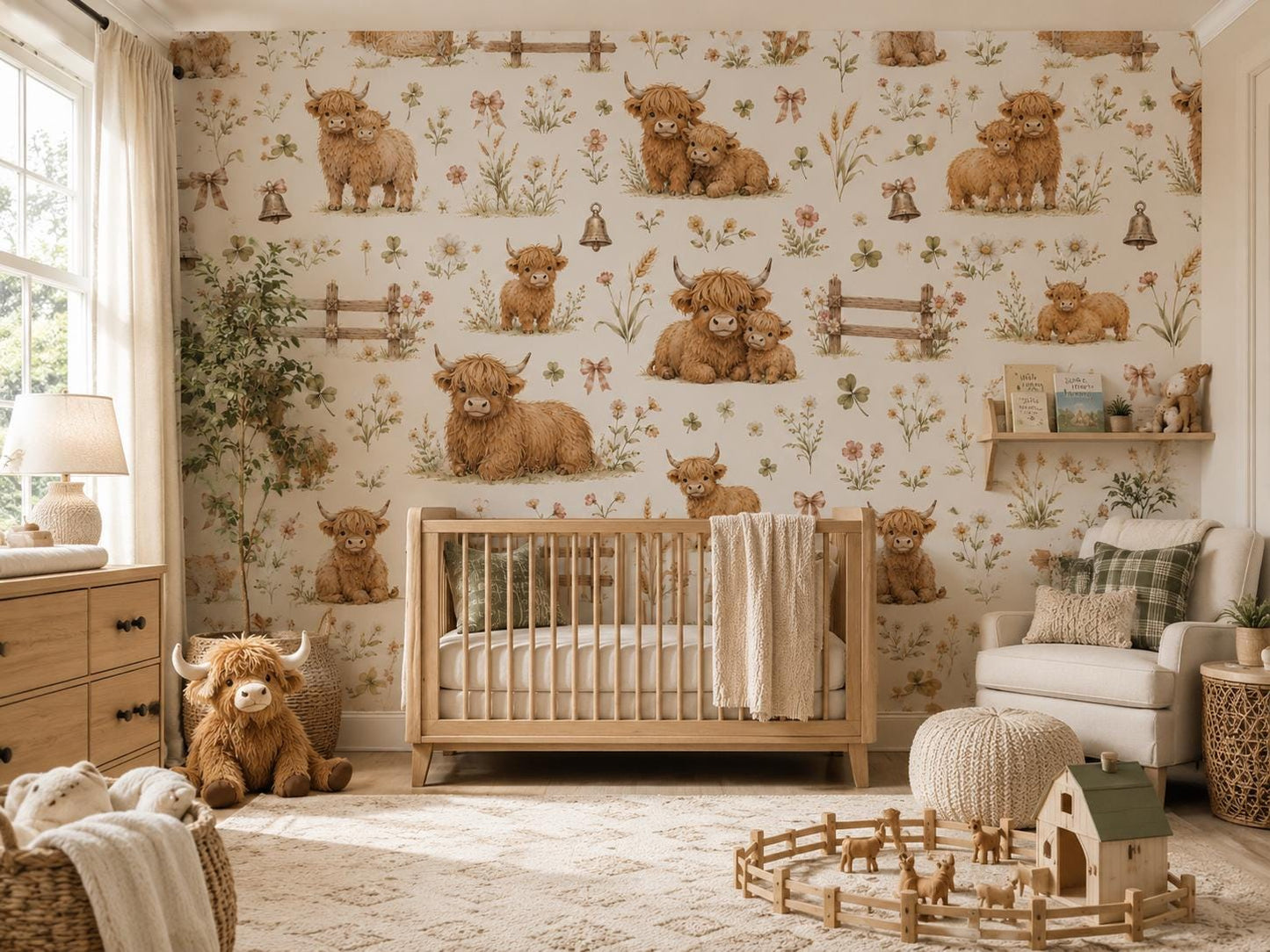 Highland Cow Wallpaper: Farmhouse Nursery Mural