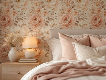 Champagne Blush Floral Wallpaper: Elegant Botanical Wall Mural