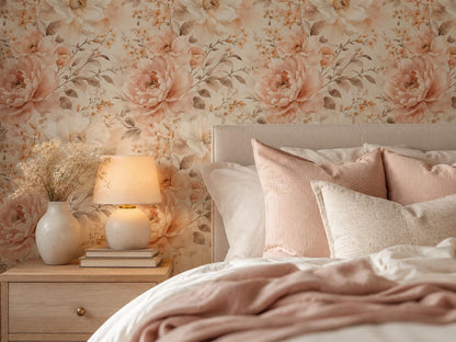 Champagne Blush Floral Wallpaper: Elegant Botanical Wall Mural