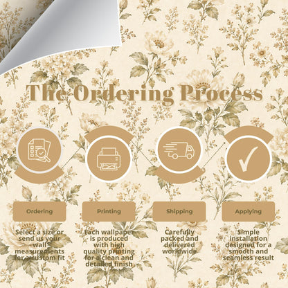 Olive Cream Floral Wallpaper: Vintage Botanical Wall Mural