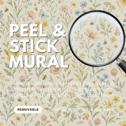 Wildflower Meadow Wallpaper: Soft Floral Nursery Wall Mural