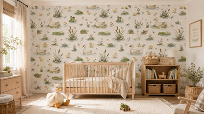 Duck Pond Wallpaper: Baby Ducks Nursery Mural