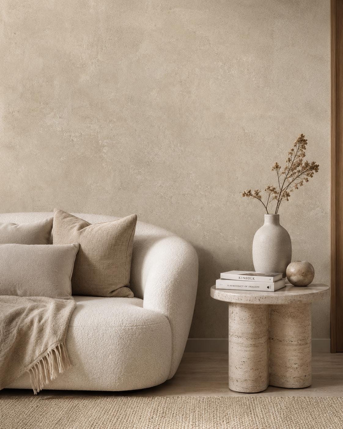 Sandy Beige Concrete Wallpaper: Warm Modern Texture Wall Mural