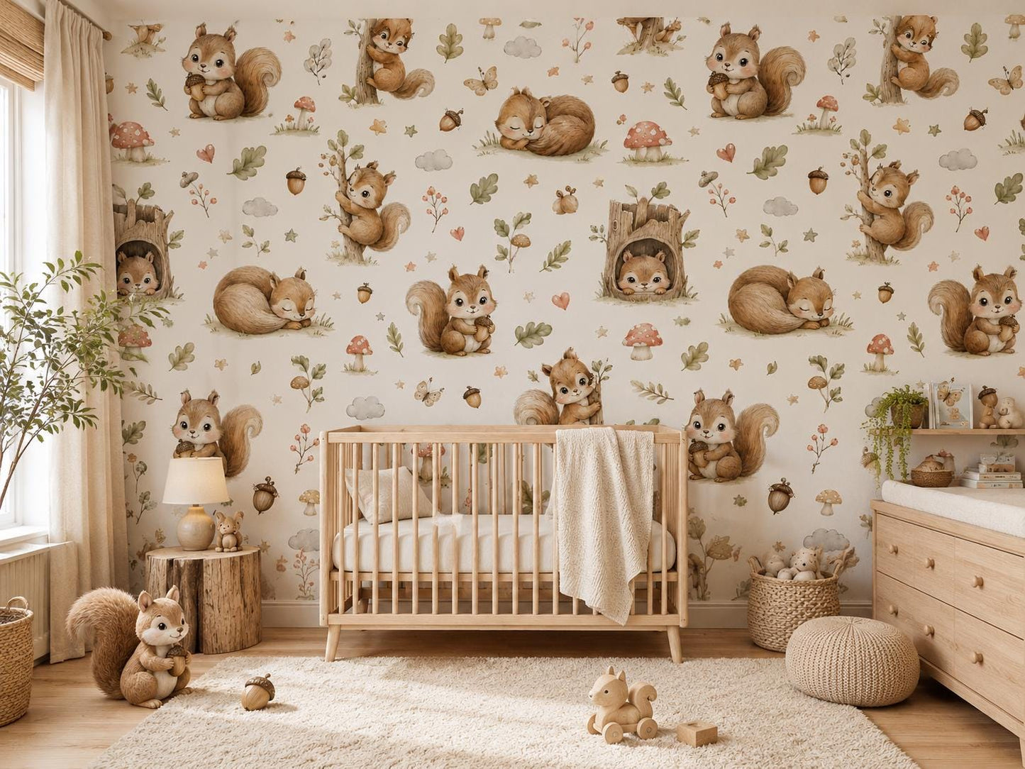 Squirrel Wallpaper: Woodland Nursery Wall Mural