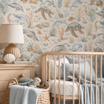 Seaside Animal Wallpaper Coastal Blue Nursery Wall Mural