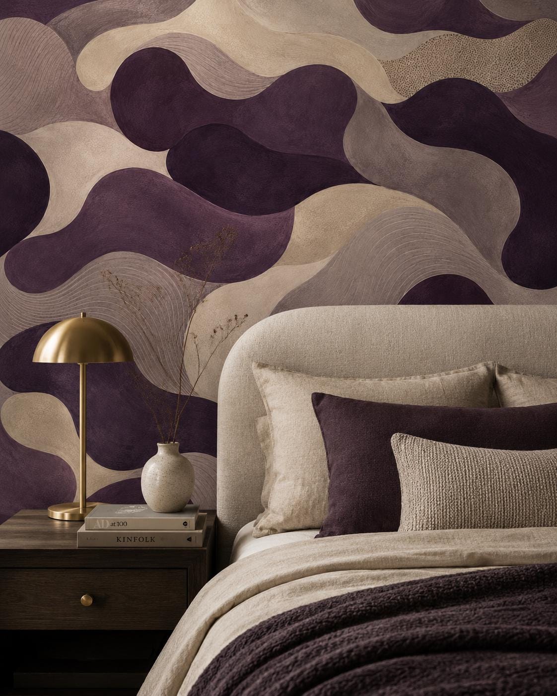 Aubergine Abstract Wallpaper: Deep Plum Wall Mural