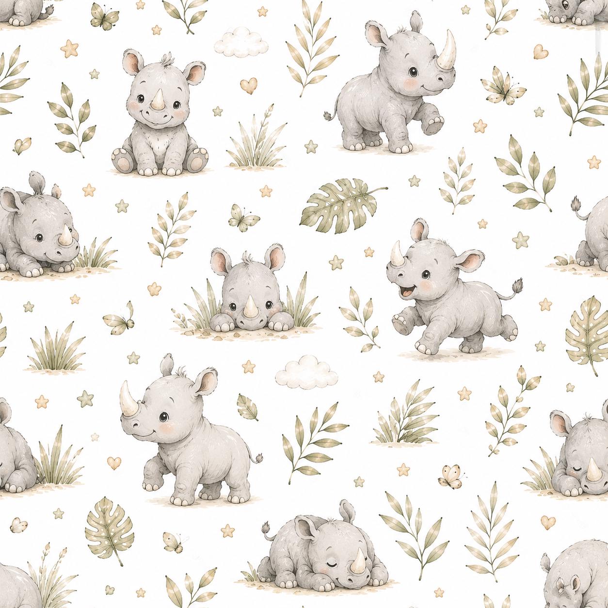 Rhino Savanna Wallpaper: Safari Animal Nursery Mural