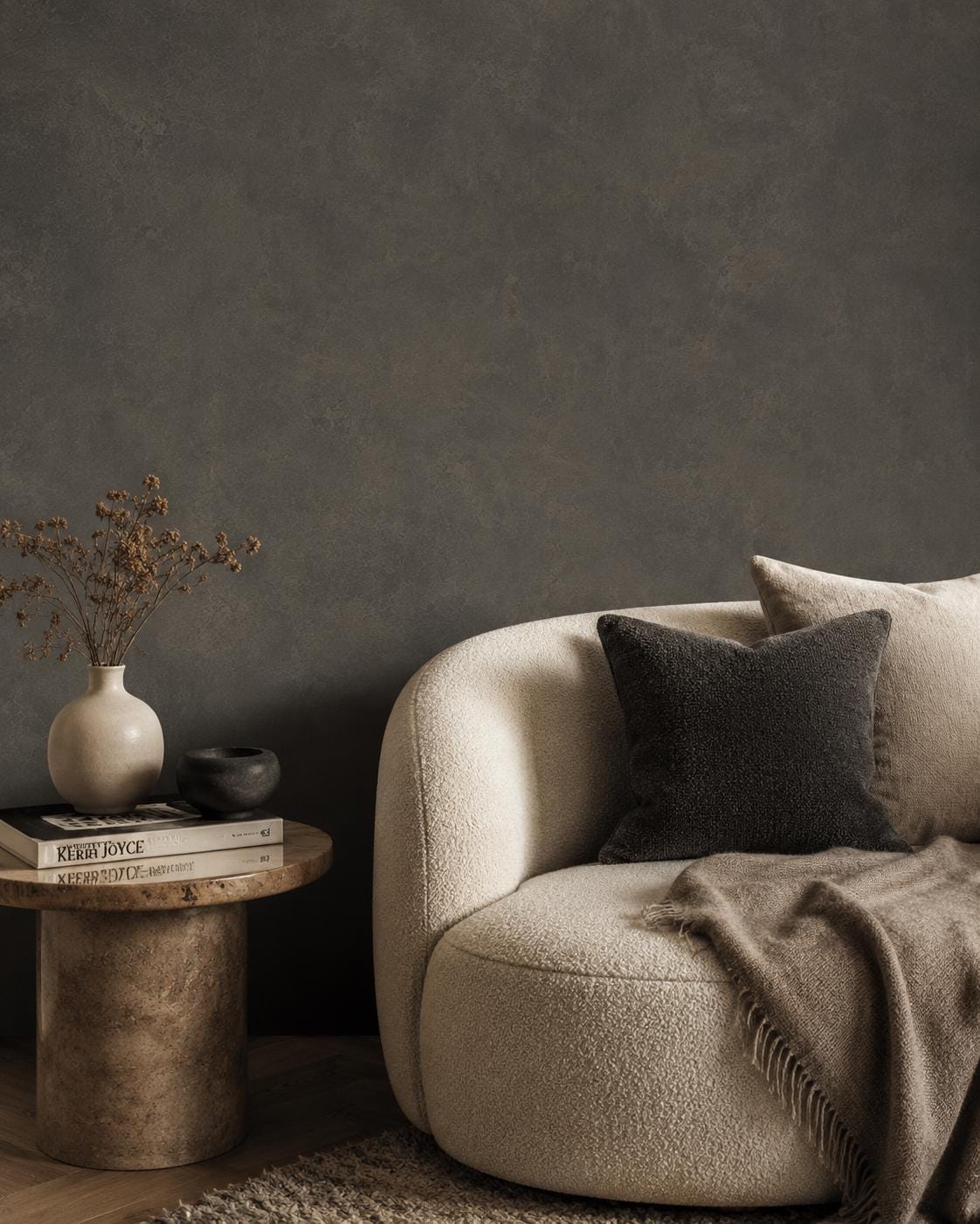 Charcoal Plaster Wallpaper: Dark Modern Textured Wall Mural