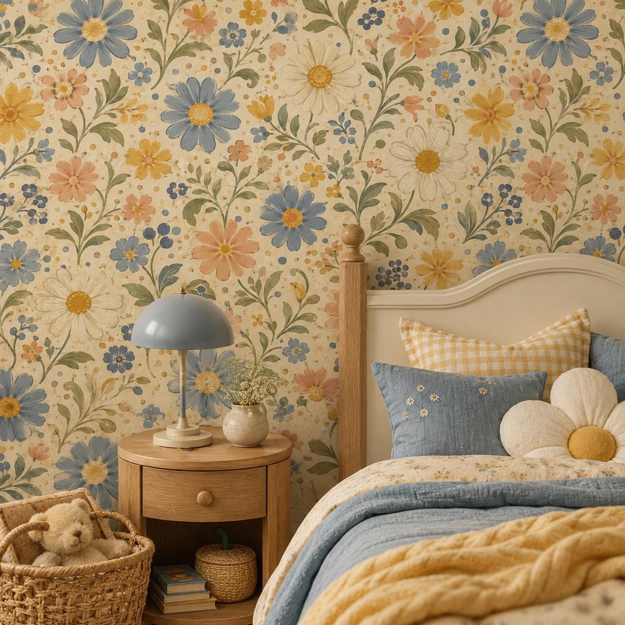 Retro Daisy Garden Wallpaper: Vintage Floral Wall Mural