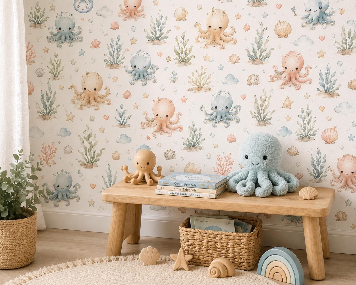 Octopus Ocean Wallpaper: Underwater Nursery Wall Mural